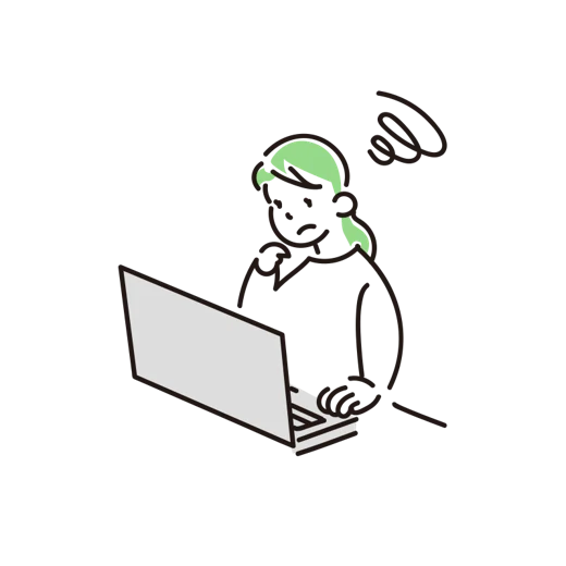 パソコンの前で困る女性のイラスト